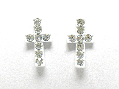 Crystal stud enameled metal cross earring