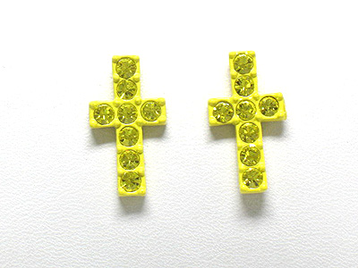 Crystal stud enameled metal cross earring