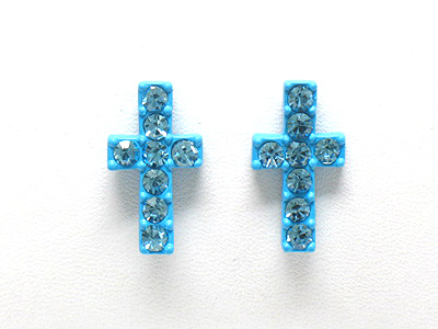 Crystal stud enameled metal cross earring