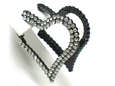 2 line crystal heart hoop earring - hoops