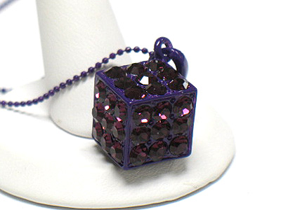 Crystal filled enameled metal dice necklace