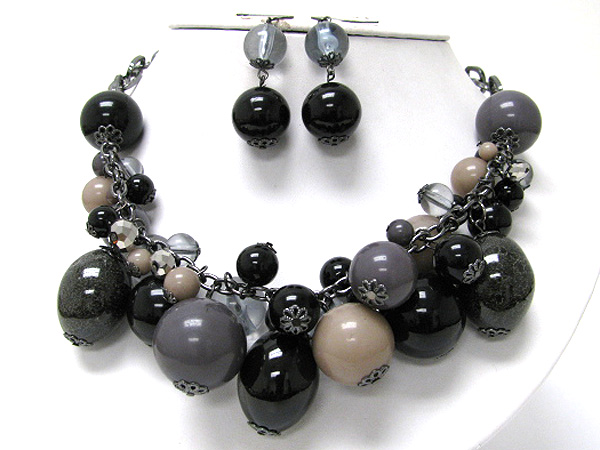 Glass and ceramic mixed balls dangle necklace earring set