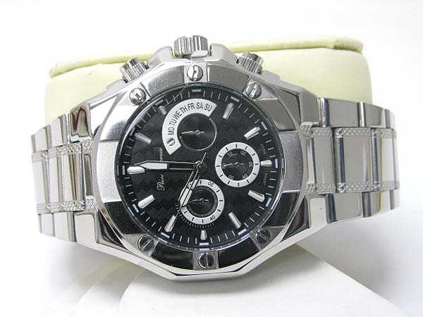 Stainless steel mens metal band watch