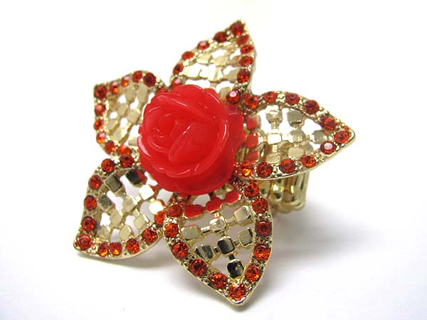 Acrylic rose and crystal deco flower stretch ring