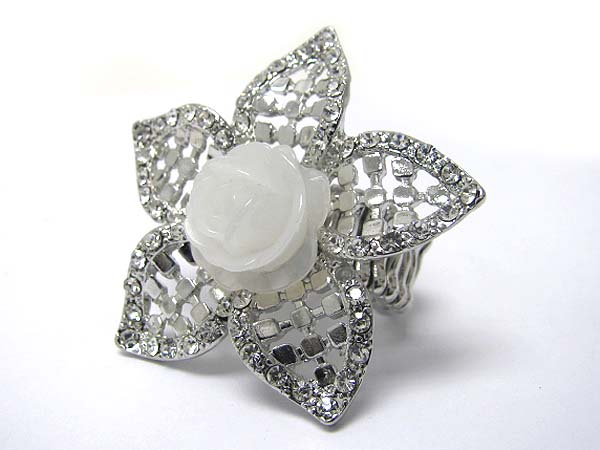 Acrylic rose and crystal deco flower stretch ring