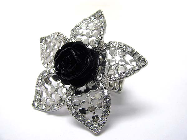 Acrylic rose and crystal deco flower stretch ring