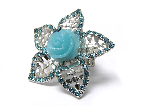 Acrylic rose and crystal deco flower stretch ring