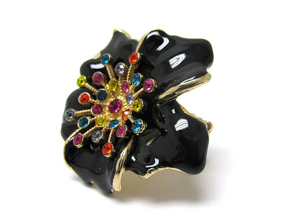 Crystal deco painted flower stretch ring