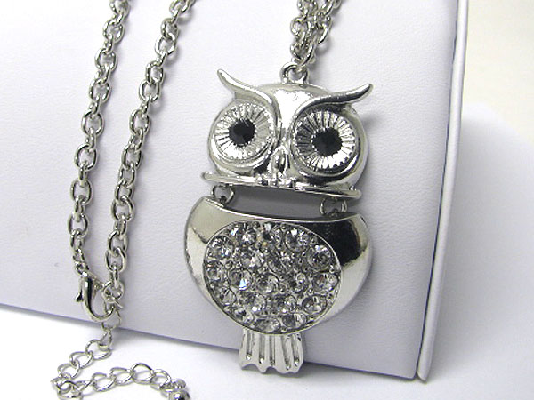 Crystal deco two part head and body owl necklace