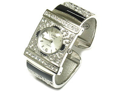 Designer inspired crystal and enamel bangle watch