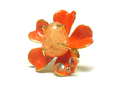 Crystal enamel flower and stone ring