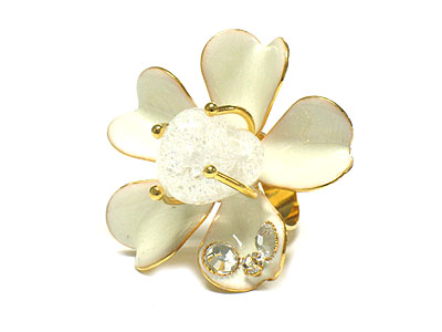 Crystal enamel flower and stone ring