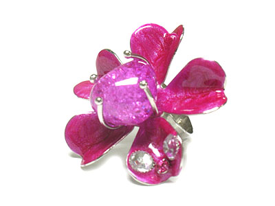 Crystal enamel flower and stone ring