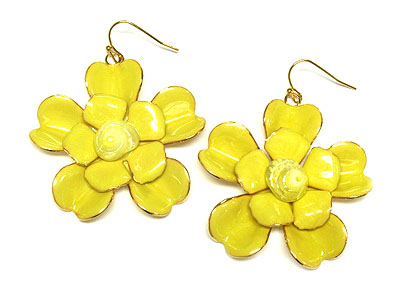 Enamel flower with stone earring