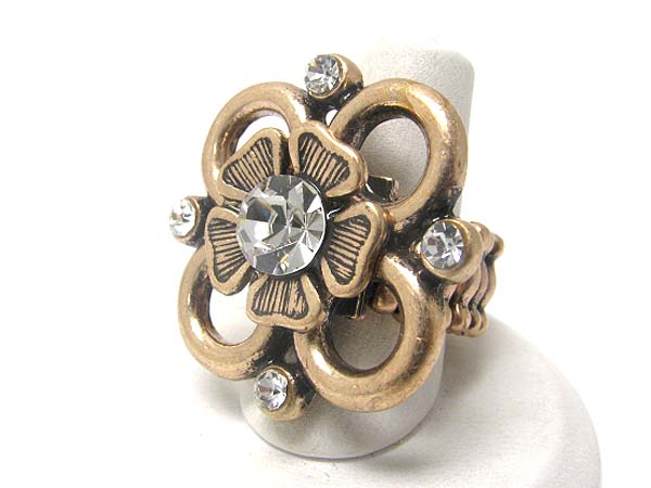 Crystal stud metal flower stretch ring