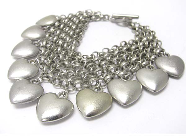 Muli metal heart charm chain toggle bracelet