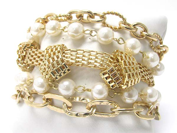 Pearl and mixed metal cahin link bracelet