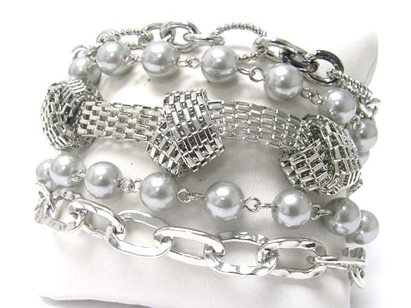 Pearl and mixed metal cahin link bracelet