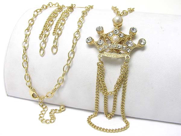 Crystal crown and hanging chain long necklace set