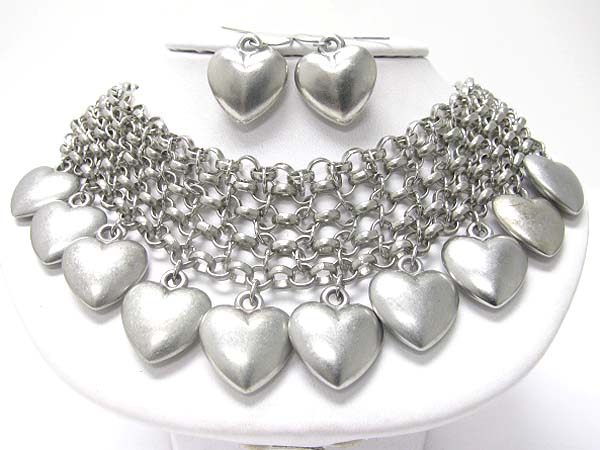 Muli metal heart charm chain toggle bracelet