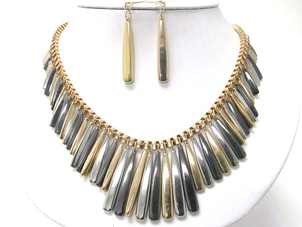 Multi metal bar drop box chain necklace earring set