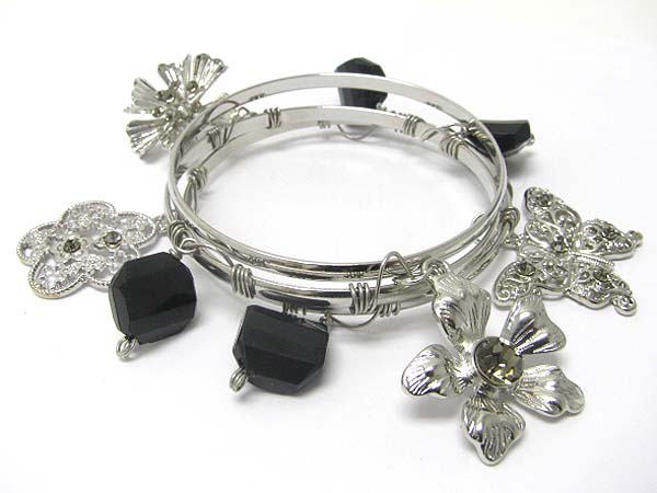 Crystal butterfly and flower multi metal bangle