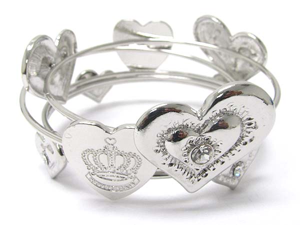 Crystal stud heart multi round metal bangle