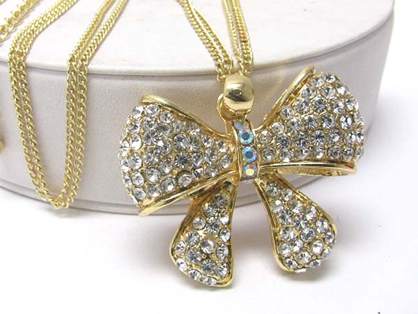 Crystal ribbon pendant long necklace