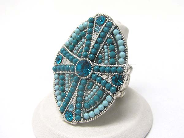 Crystal and beads art deco stretch ring