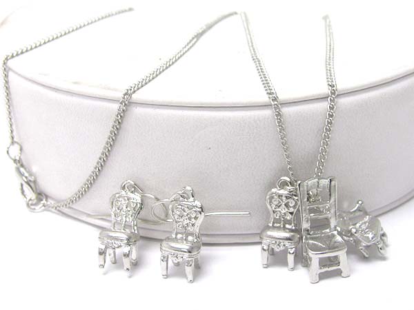 Crystal stud chair dangle necklace earring set