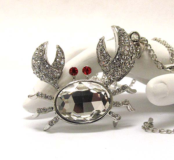 Multi crystal and facet glass body deco sea crab long necklace