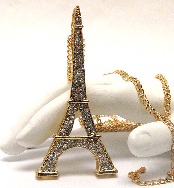 Multi crysatl deco eiffel tower long necklace