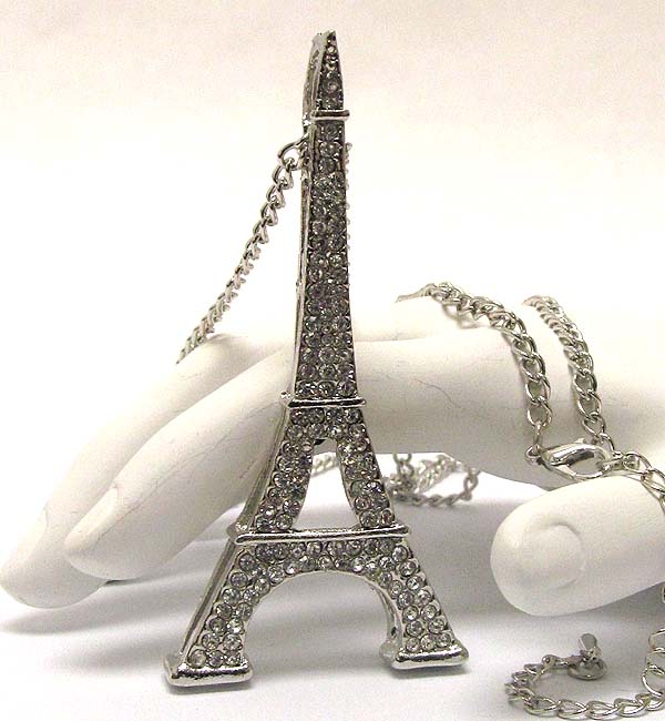 Multi crysatl deco eiffel tower long necklace