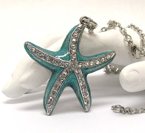 Multi crystal epoxy deco starfish long necklace