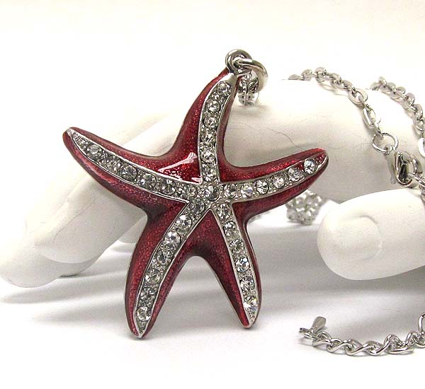 Multi crystal epoxy deco starfish long necklace