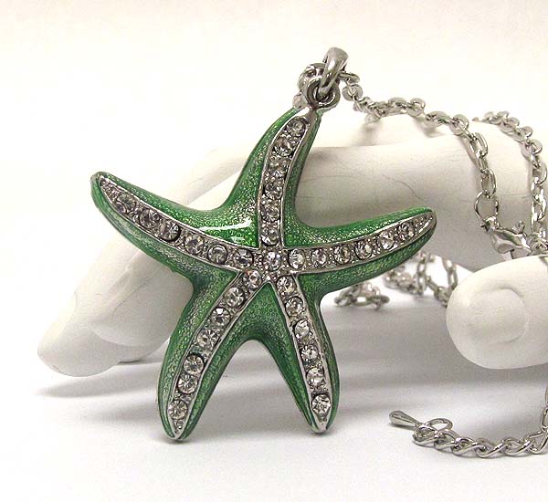 Multi crystal epoxy deco starfish long necklace