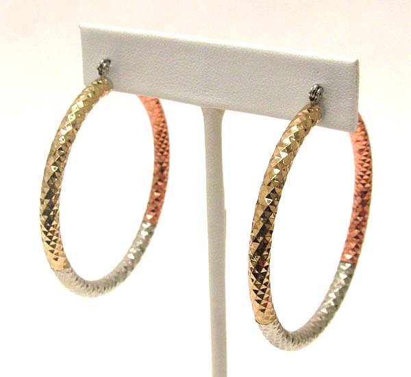 Tri-tone metal hollow hoop earring - hoops