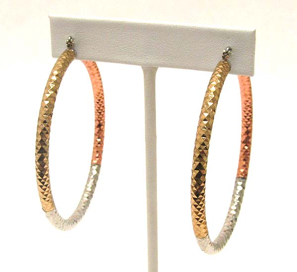 Tri-tone metal hollow hoop earring - hoops