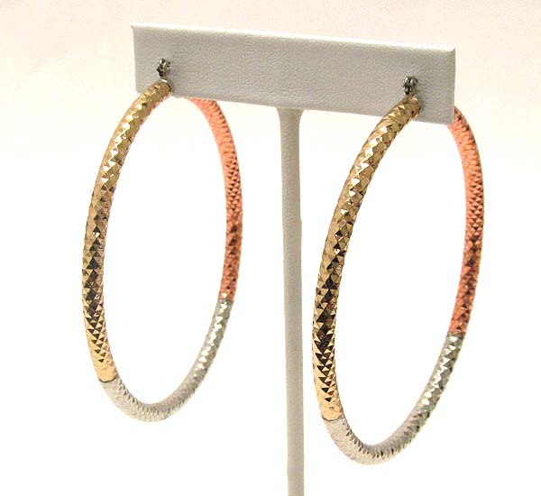 Tri-tone metal hollow hoop earring - hoops