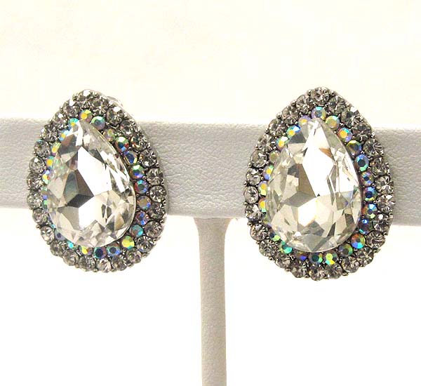 Multi crystal and glass deco tear drop clip on earring