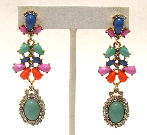 Multi crystal and acrylic stone deco drop earring