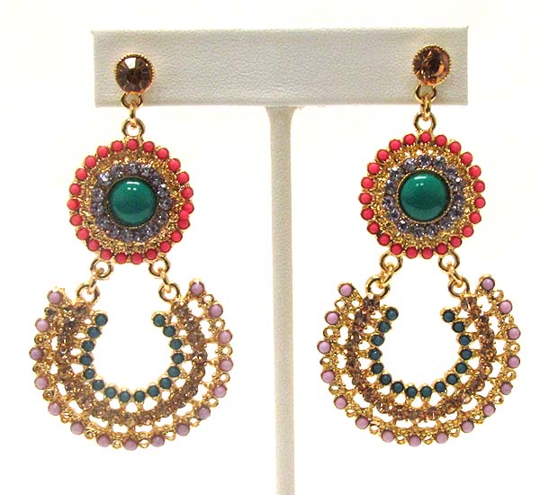 Multi crystal and acrylic deco disk drop earring