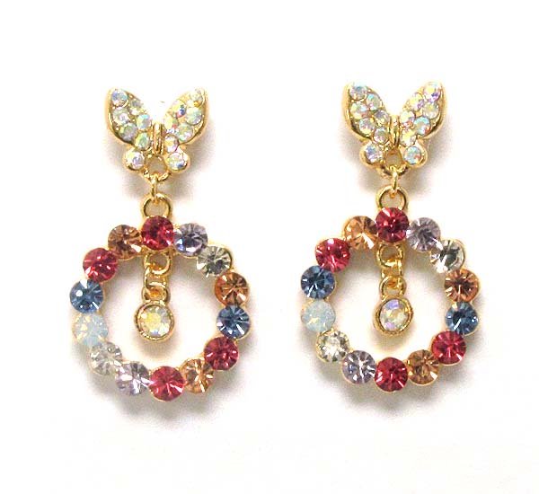 Crystal butterfly and hoop drop earring - hoops