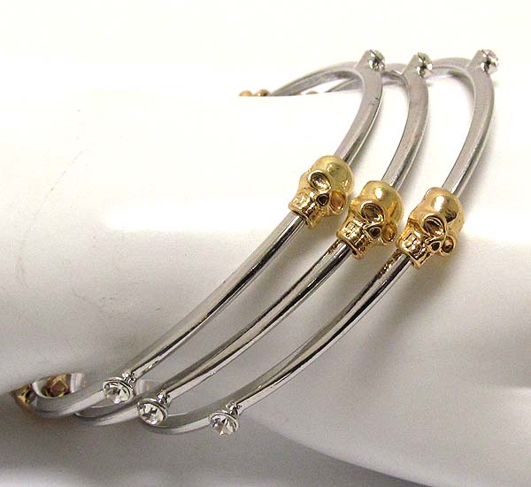 Crystal and metal sukll pattern bangle set of 3