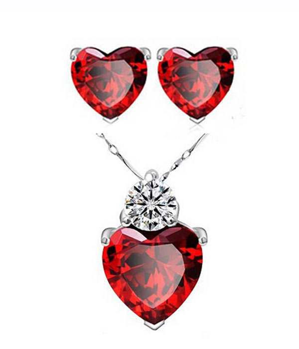 Crystal heart necklace set