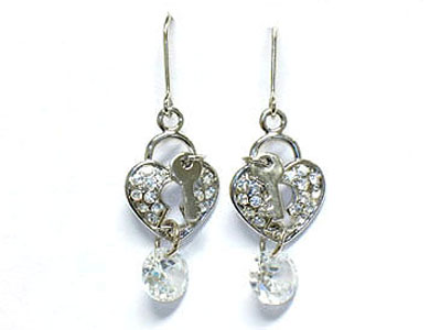 Crystal key and lock with cz drop  earring