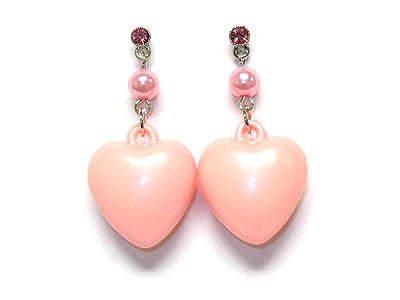 Acryl puff heart with crystal post earring