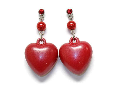 Acryl puff heart with crystal post earring