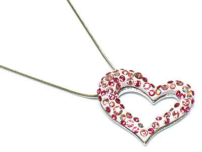 Dual color crystal open heart necklace