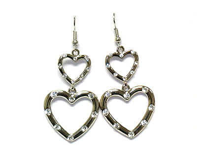 Crystal stud two heart drop earring